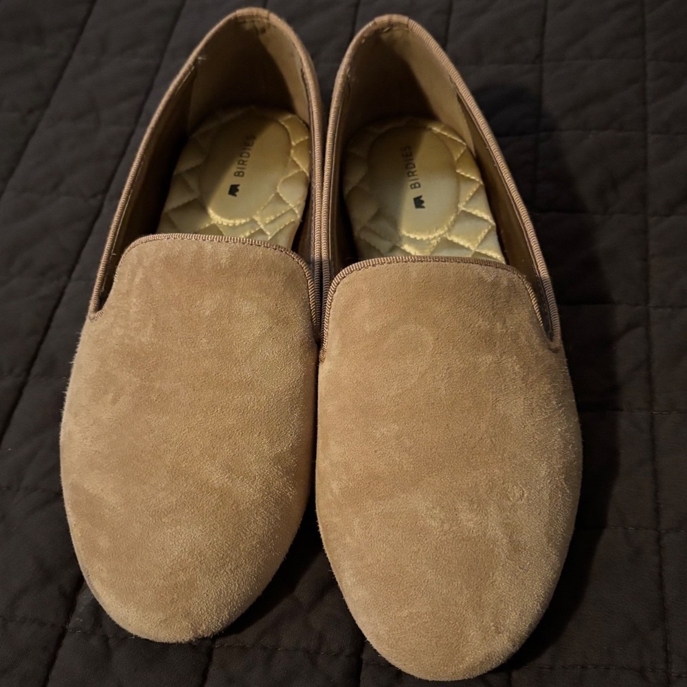 Birdies The Starling Tan Suede Smoking Loafers Flats Womens 6.5 Sand Round Toe